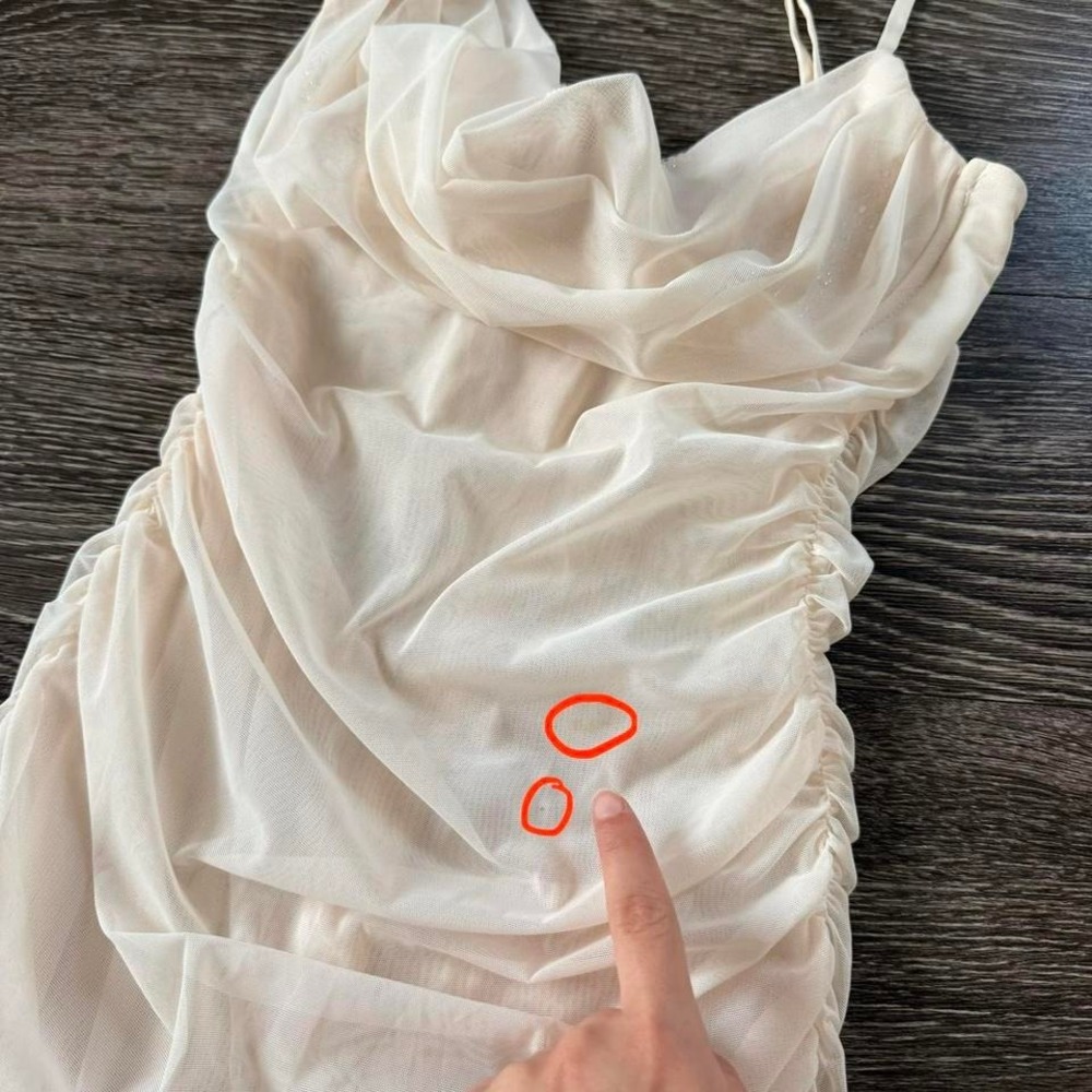Oh Polly Cream Ruched Rhinestone Mini Dress - Picture 5 of 8